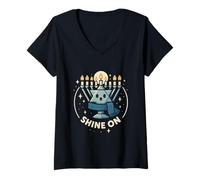 Femme Motif étoile de Hanoukka Shine on Hanoukka T-Shirt avec Col en V