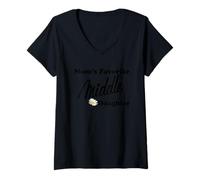 Femme Motif Fille du Milieu préféré de Maman T-Shirt avec Col en V