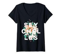 Femme Motif Floral des îles des Seychelles T-Shirt avec Col en V