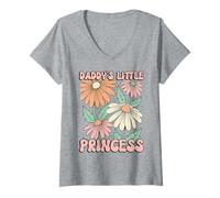 Femme Motif Floral rétro en Forme de Marguerite de la Petite Princesse de Papa T-Shirt avec Col en V