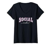 Femme Motif Floral Violet travailleur Social T-Shirt avec Col en V