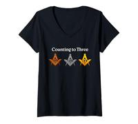 Femme Motif Franc-maçon comptant jusqu'à Trois Symboles Lodge Franc-maçonnerie T-Shirt avec Col en V