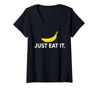 Femme Motif Fruits d'été Just Eat It Banana T-Shirt avec Col en V