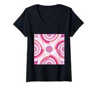 Femme Motif géométrique abstrait cercles rose clair et blanc T-Shirt avec Col en V