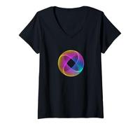 Femme Motif géométrique en Forme d'étoile Abstraite Illusion d'optique T-Shirt avec Col en V