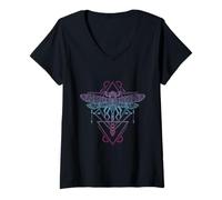 Femme Motif géométrique et libellule sacrée T-Shirt avec Col en V