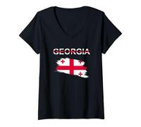 Femme Motif Géorgie T-Shirt avec Col en V