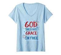 Femme Motif God Shed His Grace on Thee America T-Shirt avec Col en V