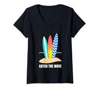 Femme Motif Graphique côtier d'été Catch The Wave T-Shirt avec Col en V