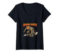 Femme Motif Graphique de Mouvement Tactique Ground Hunter Fox T-Shirt avec Col en V