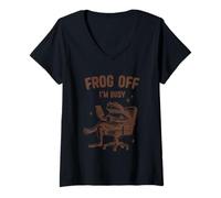 Femme Motif grenouille humoristique Frog Off I'm Busy T-Shirt avec Col en V