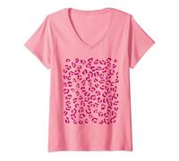 Femme Motif guépard rose imprimé léopard pour Halloween T-Shirt avec Col en V