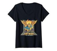 Femme Motif Guerrier de l'archange Saint Michel T-Shirt avec Col en V