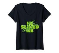 Femme Motif Halloween « He Slimed Me Ghostbusters » T-Shirt avec Col en V