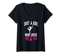 Femme Motif Humoristique Just A Girl Who Loves Wine & Yoga T-Shirt avec Col en V