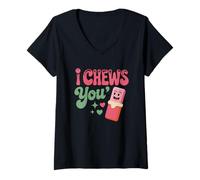 Femme Motif humoristique romantique I Chews You Cute Gum T-Shirt avec Col en V