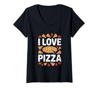 Femme Motif I Love Pizza Fanatics Delight T-Shirt avec Col en V
