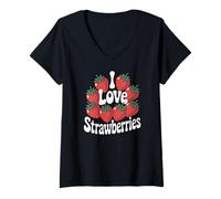 Femme Motif I Love Strawberries Berry Fruit T-Shirt avec Col en V