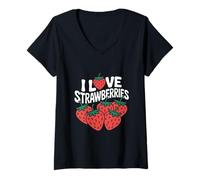 Femme Motif I Love Strawberries Juicy Fruit T-Shirt avec Col en V