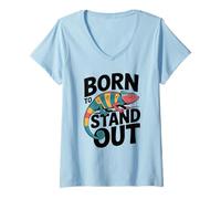 Femme Motif lézard coloré « Born to Stand Out caméléon » T-Shirt avec Col en V