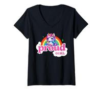 Femme Motif licorne arc-en-ciel LGBTQ+ T-Shirt avec Col en V