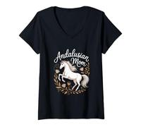 Femme Motif Maman andalouse Amateur de Chevaux T-Shirt avec Col en V