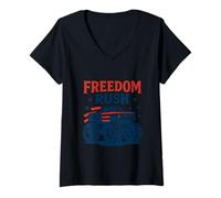 Femme Motif Monster Truck Freedom Rush T-Shirt avec Col en V