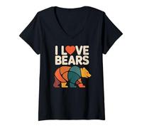 Femme Motif mosaïque I Love Bears T-Shirt avec Col en V