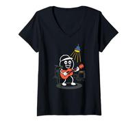 Femme Motif Musicien Cool : Bonhomme de bâton Amusant Jouant de la Guitare T-Shirt avec Col en V