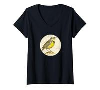 Femme Motif Oiseau rétro coloré des prés Oriental T-Shirt avec Col en V