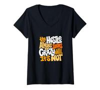 Femme Motif Orange Hustle Ain't So Crazy Orange T-Shirt avec Col en V
