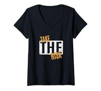 Femme Motif orange Take The Risk T-Shirt avec Col en V