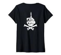 Femme Motif os du Majeur T-Shirt avec Col en V