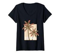 Femme Motif Palmiers bronzés T-Shirt avec Col en V