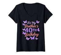 Femme Motif Papillon Violet It's My Brother's 40th Birthday T-Shirt avec Col en V
