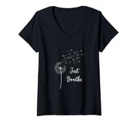 Femme Motif Pissenlit Just Breathe Wildflower Make a Wish T-Shirt avec Col en V