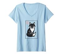 Femme Motif renard d'inspiration japonaise - Renard en bois T-Shirt avec Col en V