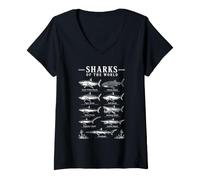 Femme Motif Requins du Monde T-Shirt avec Col en V