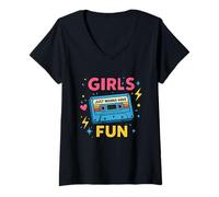 Femme Motif rétro Girls Just Wanna Have Fun Times T-Shirt avec Col en V