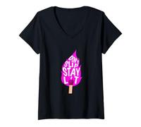 Femme Motif Rose Don't Slip Stay Lumineux Rose T-Shirt avec Col en V