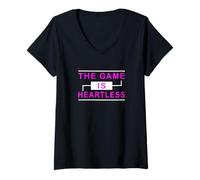 Femme Motif Rose The Game is Heartless Pink T-Shirt avec Col en V