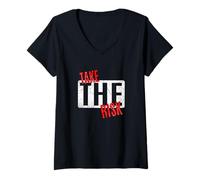 Femme Motif rouge Take The Risk T-Shirt avec Col en V