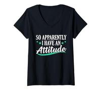 Femme Motif Sarcasme Amusant « I Have an Attitude » T-Shirt avec Col en V