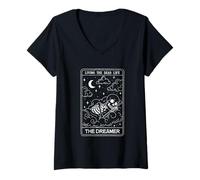 Femme Motif Squelette Tarot The Dreamer Living Dead Life T-Shirt avec Col en V
