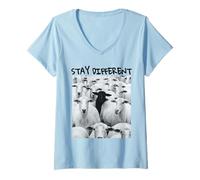 Femme Motif Stay Different Be Unique Sheep avec Un Mouton Noir T-Shirt avec Col en V