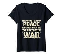 Femme Motif Texte craquelé en Gras avec Citation « Peace Over War » T-Shirt avec Col en V