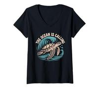 Femme Motif Tortue de mer aventureuse pour Les Amoureux de l'océan T-Shirt avec Col en V