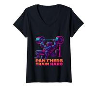 Femme Motif Train des panthères T-Shirt avec Col en V
