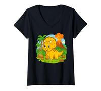 Femme Motif tricératops de bébé Roarsome Dino Adventure T-Shirt avec Col en V