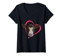 Femme Motif vache de veau mignon, j'aime les vaches. I Love Cows. T-Shirt avec Col en V